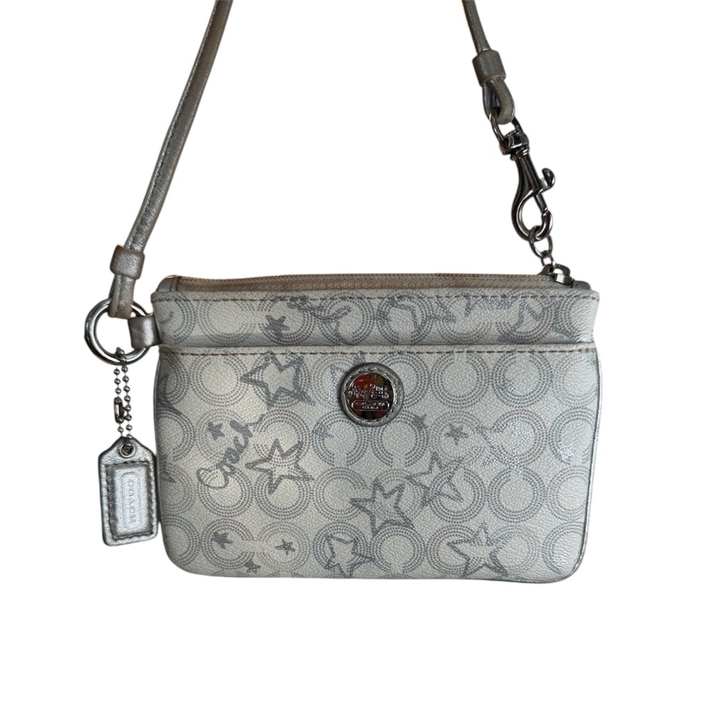 Coach Gray Patterned Women's y2k poppy wristlet clutch wallet card holder stars
